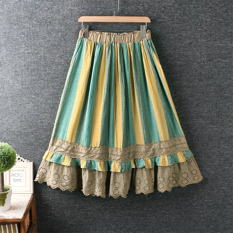 Summer New Women's Sweet Small Fresh Elastic Waist Striped Cotton and Linen Long Embroidered Lace Skirt
Summer New Women's Sweet Small Fresh Elastic Waist Striped Cotton and Linen Long Embroidered Lace Skirt