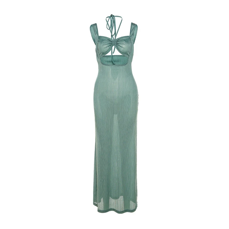 Summer 2021 Long Dress Women Sexy Elegant Slip Knitted Party Backless Tight Dress Halter Hollow Out Slit V Neck Green Sundress
Summer 2021 Long Dress Women Sexy Elegant Slip Knitted Party Backless Tight Dress Halter Hollow Out Slit V Neck Green Sundress