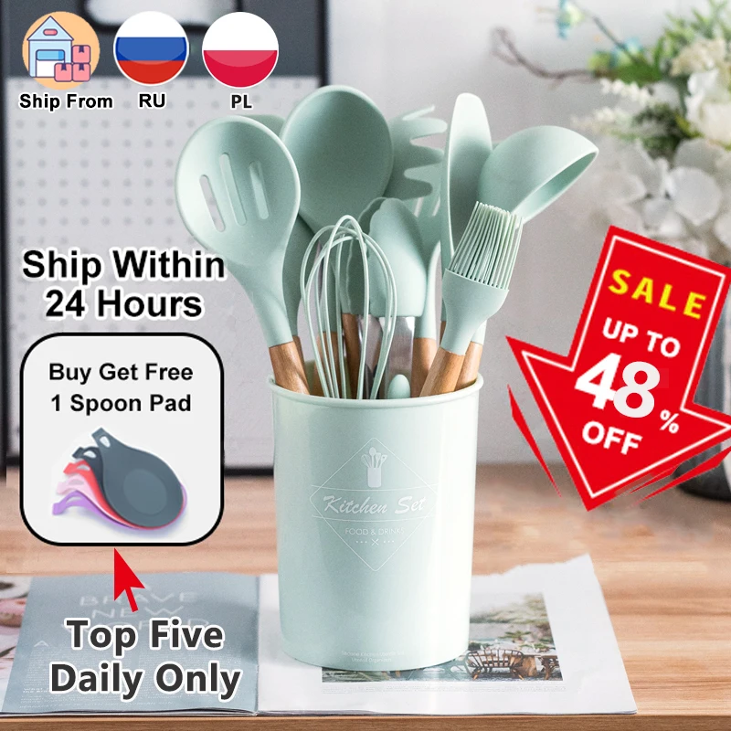 Silicone Cooking Utensils Set Non-Stick Spatula Shovel Wooden Handle Cooking Tools Set With Storage Box Kitchen Tool Accessories
Silicone Cooking Utensils Set Non-Stick Spatula Shovel Wooden Handle Cooking Tools Set With Storage Box Kitchen Tool Accessories