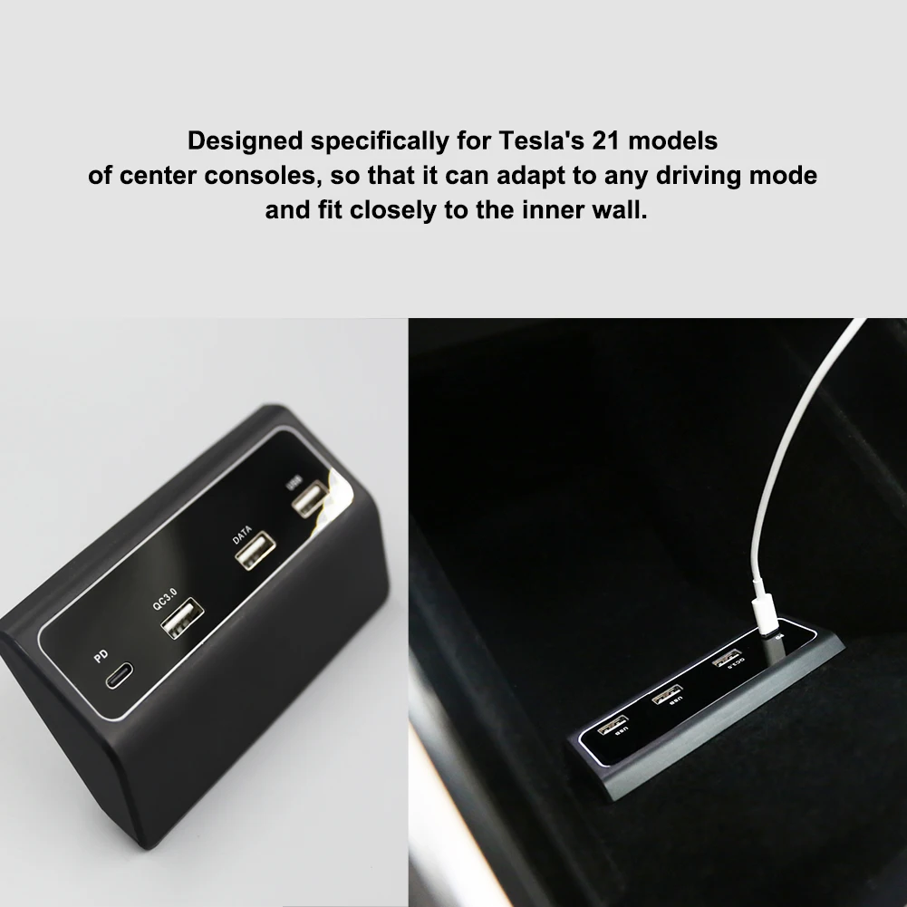 High Quality Car Charger 4 In 1 USB Hub for Tesla Model3 Model Y Center Console USB Dongle Splitter with PD QC3.0 Dual USB Ports
High Quality Car Charger 4 In 1 USB Hub for Tesla Model3 Model Y Center Console USB Dongle Splitter with PD QC3.0 Dual USB Ports