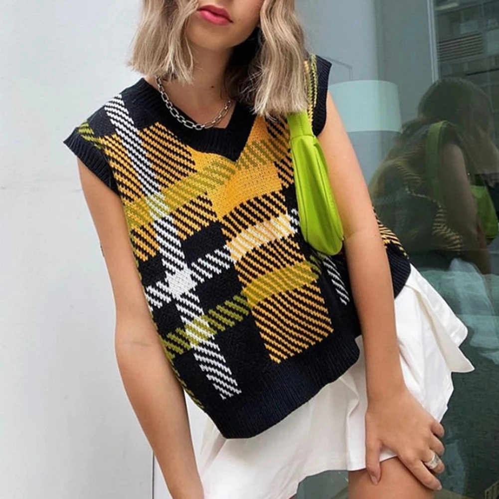 Sweater Vest Y2k Pullover Top Plaid Knitted Sweater College Style Retro Fashion Loose Sleeveless V-Neck Stripe Print Autumn
Sweater Vest Y2k Pullover Top Plaid Knitted Sweater College Style Retro Fashion Loose Sleeveless V-Neck Stripe Print Autumn