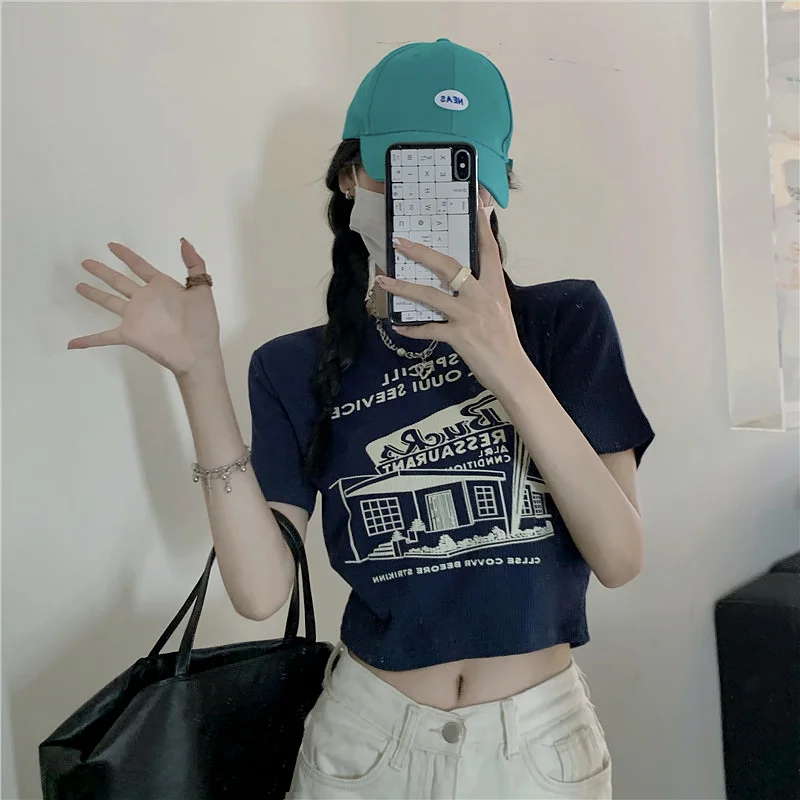 Hot T-shirt Women's Popular Retro American Print Slim Short Short-Sleeved Small Sweet Cool
Hot T-shirt Women's Popular Retro American Print Slim Short Short-Sleeved Small Sweet Cool