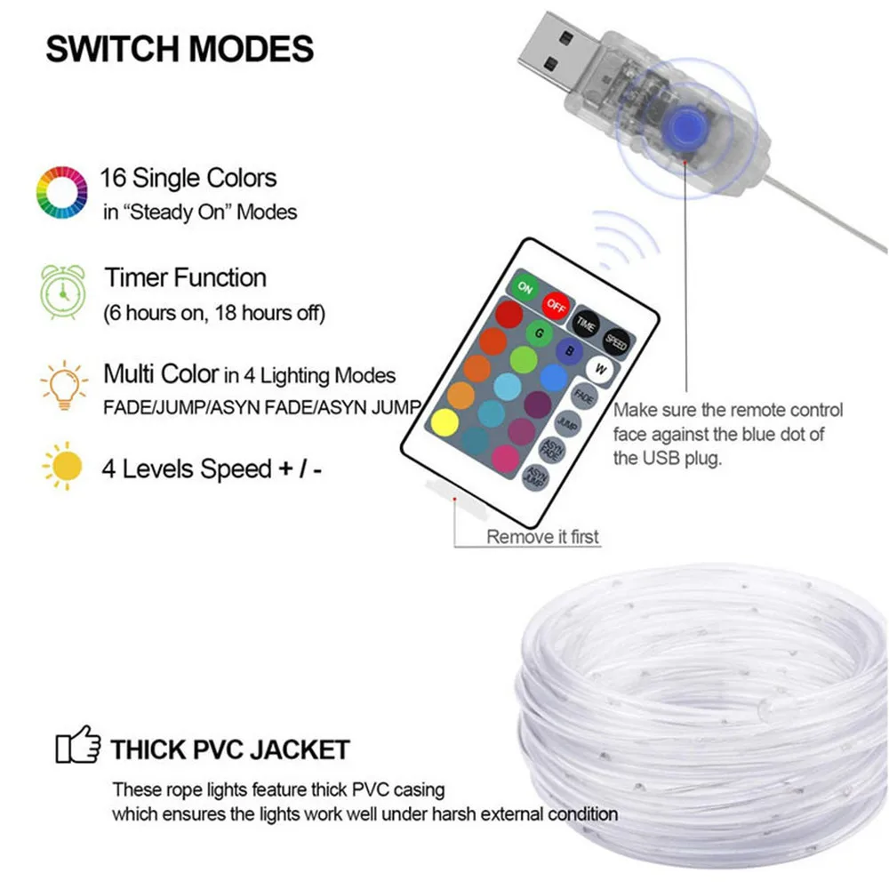 Waterproof Outdoor 16 Color Changing Rainbow Tube String Lights Usb Remote Control Fairy Garland Christmas Holiday Garden Decor 
Waterproof Outdoor 16 Color Changing Rainbow Tube String Lights Usb Remote Control Fairy Garland Christmas Holiday Garden Decor