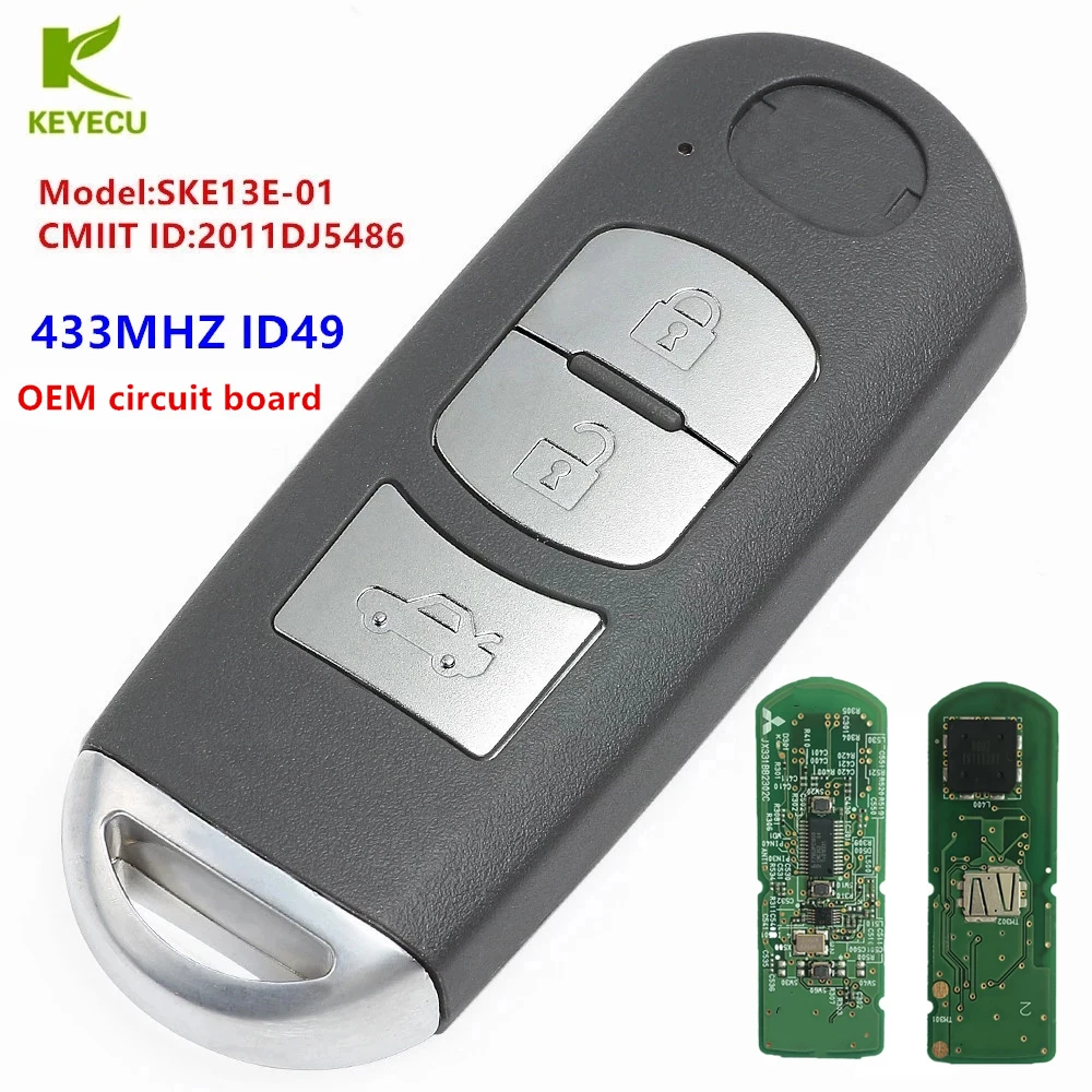 KEYECU Replacement Remote Key Fob OEM board 3 Button 433MHz ID49 for Mazda 3 6 2014 2015 2016 2017 SKE13E-01 +Uncut Blade
KEYECU Replacement Remote Key Fob OEM board 3 Button 433MHz ID49 for Mazda 3 6 2014 2015 2016 2017 SKE13E-01 +Uncut Blade