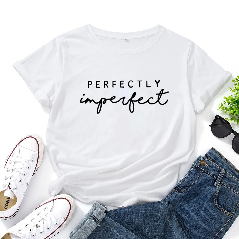 PERFECTLY IMPERFECT Letters Print Fashion Womens T-Shirts Simple style for lovers Graphic Tees Women O-neck Casual Tops
PERFECTLY IMPERFECT Letters Print Fashion Womens T-Shirts Simple style for lovers Graphic Tees Women O-neck Casual Tops