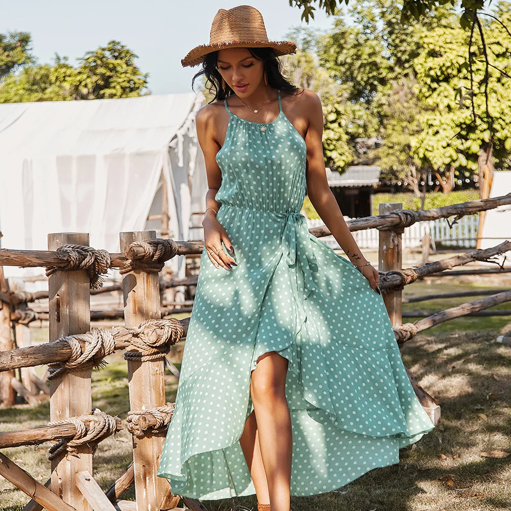 Spring summer dress new casual women's dress lotus leaf side sexy sling ruffles dot dress
Spring summer dress new casual women's dress lotus leaf side sexy sling ruffles dot dress