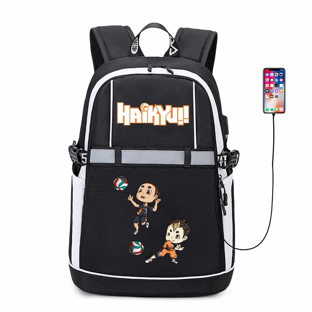 Аниме Haikyuu! Повседневный Рюкзак на молнии с USB, студенческий рюкзак со светоотражающей полосой, сумка для книг из ткани Оксфорд с мультяшным рисунком, ранец, кольшная сумка, сумка
Аниме Haikyuu! Повседневный Рюкзак на молнии с USB, студенческий рюкзак со светоотражающей полосой, сумка для книг из ткани Оксфорд с мультяшным рисунком, ранец, кольшная сумка, сумка