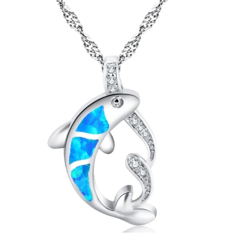 Fashion Silver Color Dolphin Animal Pendant Necklace Women Blue Opals Choker Long Necklace Christmas Boho Jewelry Bijoux Female 
Fashion Silver Color Dolphin Animal Pendant Necklace Women Blue Opals Choker Long Necklace Christmas Boho Jewelry Bijoux Female