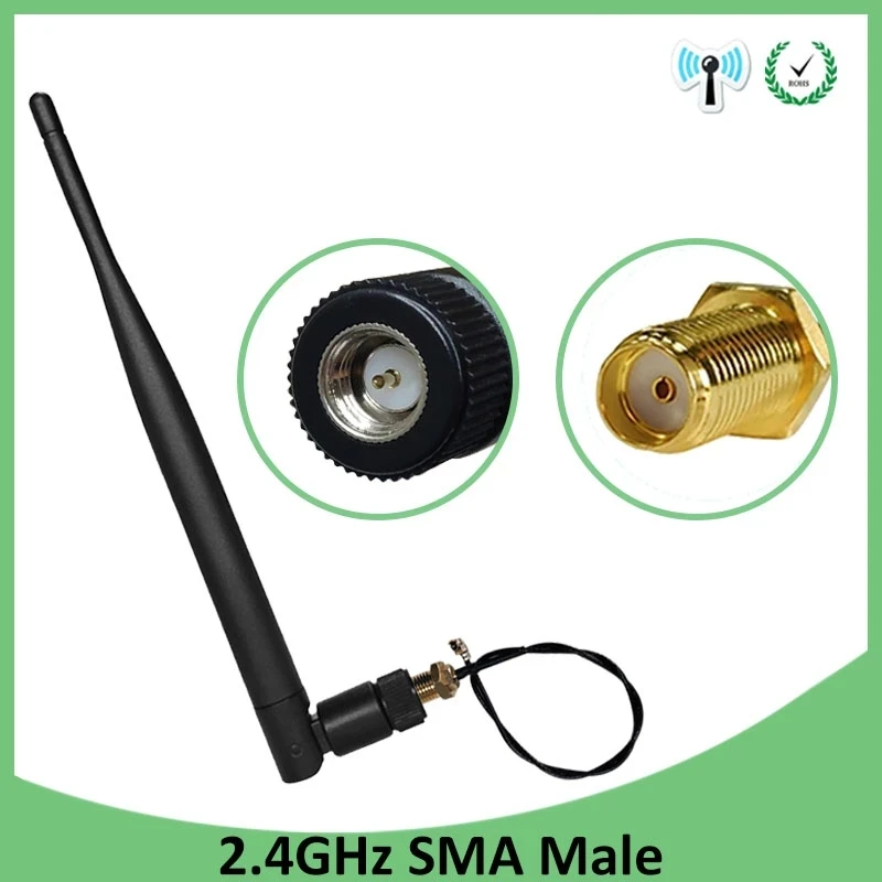 2.4G WIFI Antenna pbx wireless 5dbi Aerial SMA Male connector wi fi antena 21cm ipex cable antenne wi-fi Wireless Router antenas 
2.4G WIFI Antenna pbx wireless 5dbi Aerial SMA Male connector wi fi antena 21cm ipex cable antenne wi-fi Wireless Router antenas