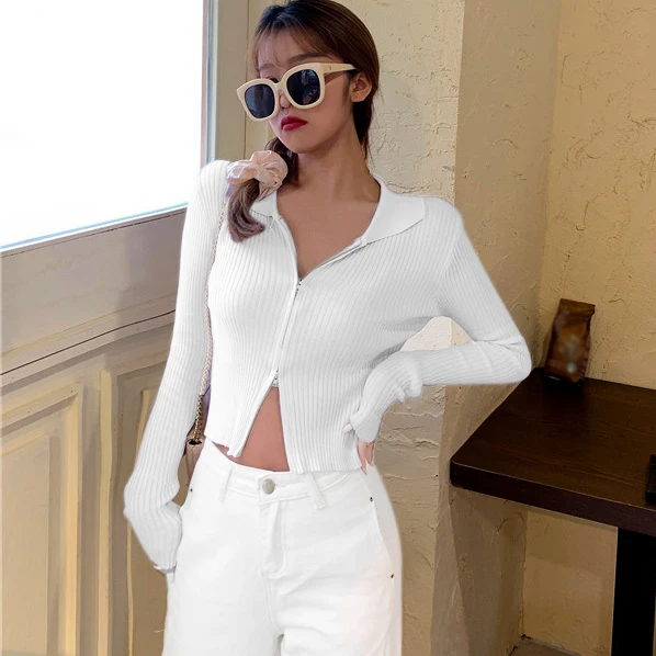 2021 Fashion Long Sleeve Cropped Top Lapel Casual Top Sexy Open Navel Pullover Double Zipper Knitted Cardigan Women Chic Shirts
2021 Fashion Long Sleeve Cropped Top Lapel Casual Top Sexy Open Navel Pullover Double Zipper Knitted Cardigan Women Chic Shirts