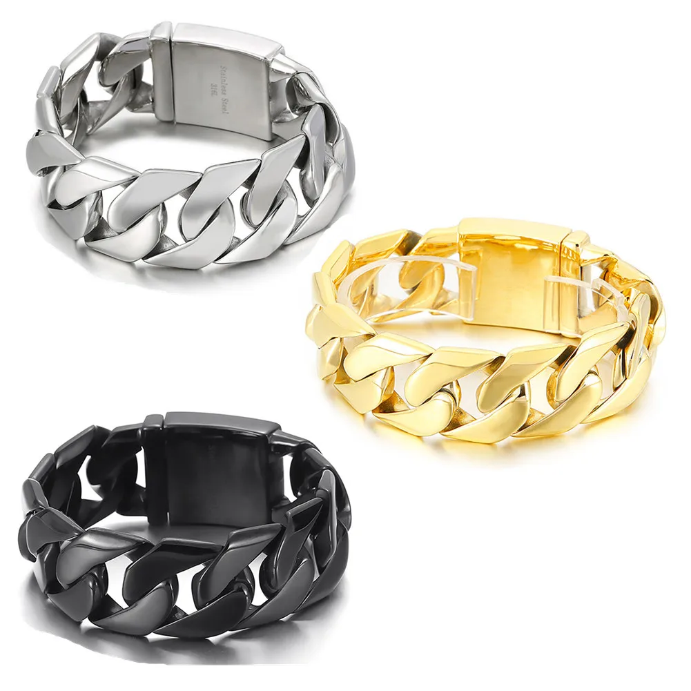 Heavy Men's Jewelry Silver Color/Gold Color/Black Color Stainless Steel Curb Cuban Link Chain Wrist Bracelet Bangle 24MM Wide
Heavy Men's Jewelry Silver Color/Gold Color/Black Color Stainless Steel Curb Cuban Link Chain Wrist Bracelet Bangle 24MM Wide