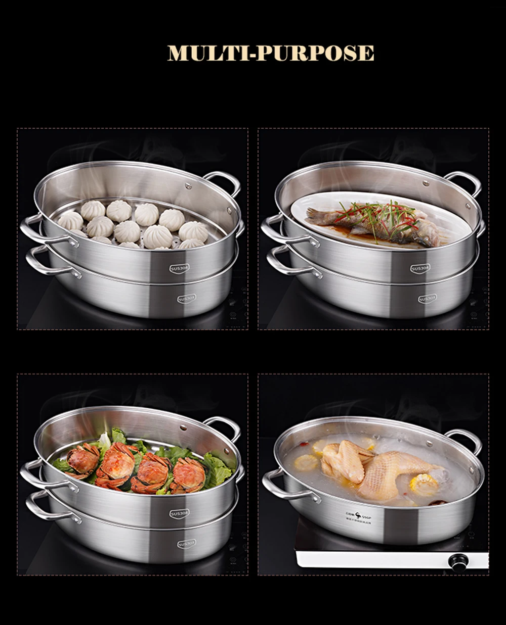 Soup Pot Double Steamed Fish 304 Stainless Steel Household Large Steamer Seafood Non-Stick Pan Kitchen Cookware Stew | Дом и сад