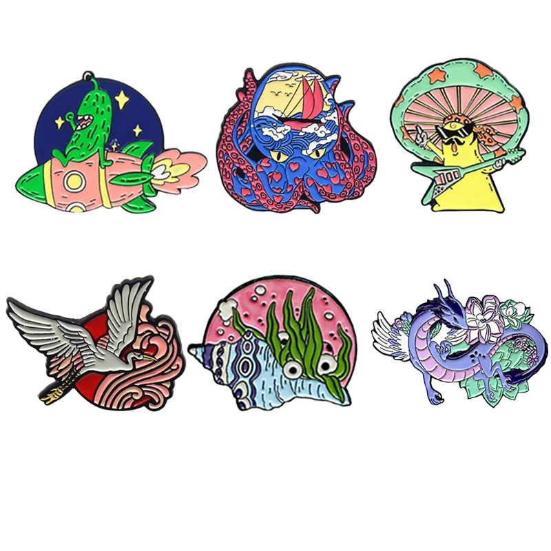 Fashion Driving Crocodile Frog Bitter Melon Music Mushroom Crane Dragon Enamel Sweater Brooch Cartoon Animal Skull Badge Jewelry
Fashion Driving Crocodile Frog Bitter Melon Music Mushroom Crane Dragon Enamel Sweater Brooch Cartoon Animal Skull Badge Jewelry