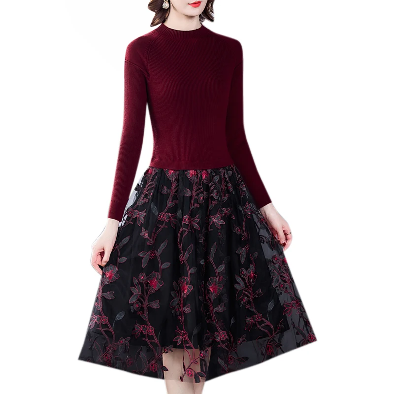 COIGARSAM 3XL Plus Size Knitting Women dress Lace Embroidery Dresses Wine Red Black 96852 
COIGARSAM 3XL Plus Size Knitting Women dress Lace Embroidery Dresses Wine Red Black 96852