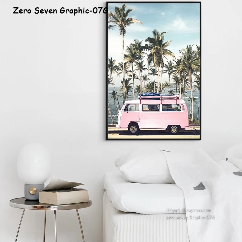 Холщовые плакаты с принтом летняя пляжная розовая палатка для серфинга