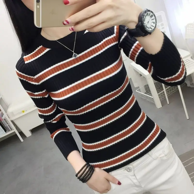 2020 autumn new long sleeve color matching top stripe versatile round neck knitted sweater trendy slim bottomed shirt women's
2020 autumn new long sleeve color matching top stripe versatile round neck knitted sweater trendy slim bottomed shirt women's