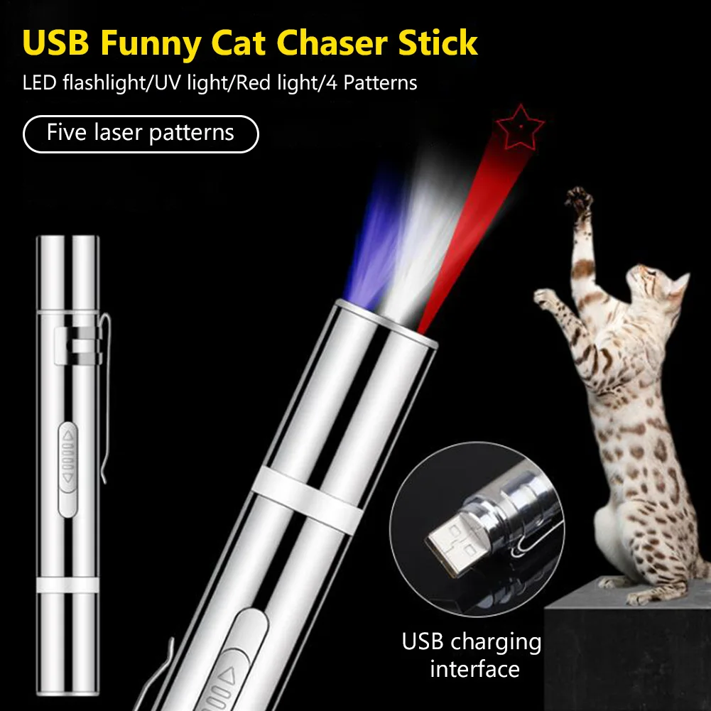 5 Patterns Interactive Laser Pen + Torch + UV Light USB Charging Cat Dog Toy Pet LED Pointer Toy Tease Kitten Chaser Laser Pen
5 Patterns Interactive Laser Pen + Torch + UV Light USB Charging Cat Dog Toy Pet LED Pointer Toy Tease Kitten Chaser Laser Pen