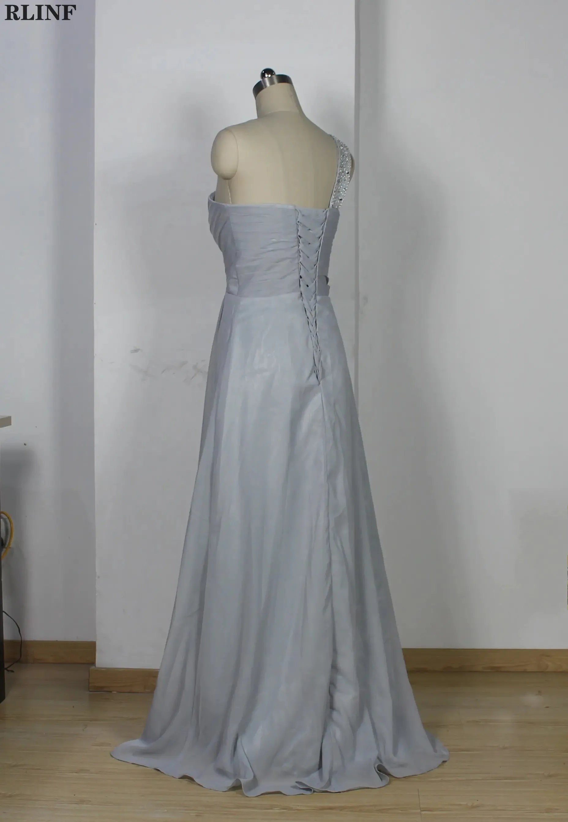 Stock vestidos One Shoulder Beading Chiffon Floor Length Bridesmaid Dresses