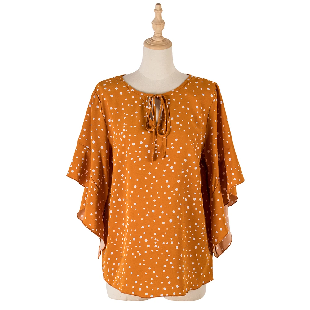 2021 New Spring Women T Shirt Trumpet Sleeve Butterfly Knot Neckline Polka Dot Print Chiffon Tee Shirt Ladies Blouse
2021 New Spring Women T Shirt Trumpet Sleeve Butterfly Knot Neckline Polka Dot Print Chiffon Tee Shirt Ladies Blouse