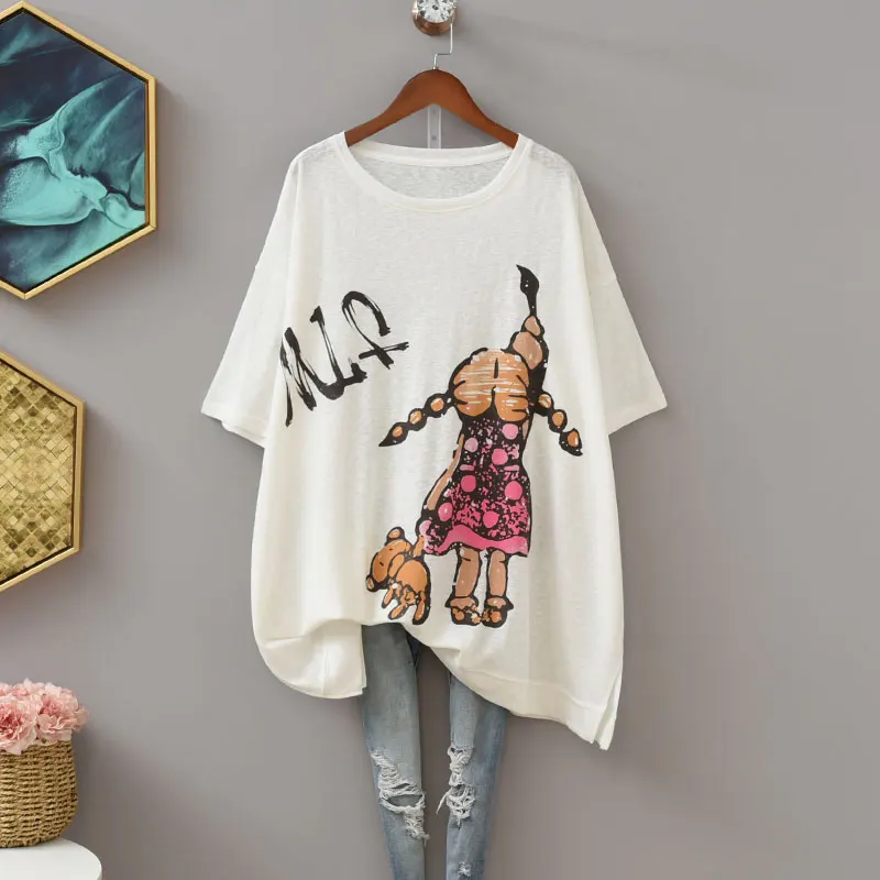 Large Size Short Sleeve T-shirt Women's Cartoon Printed Loose Top Breathable Linen Cotton round Neck Half Sleeve Fashion T
Large Size Short Sleeve T-shirt Women's Cartoon Printed Loose Top Breathable Linen Cotton round Neck Half Sleeve Fashion T
