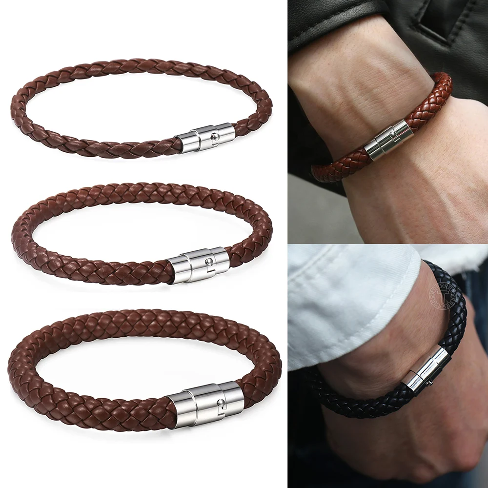 Classic Men's Leather Bracelet Retro Brown Black Braided Bracelets Stainless Steel Magnet Clasp Simple Jewelry Gift For Him Dad
Classic Men's Leather Bracelet Retro Brown Black Braided Bracelets Stainless Steel Magnet Clasp Simple Jewelry Gift For Him Dad