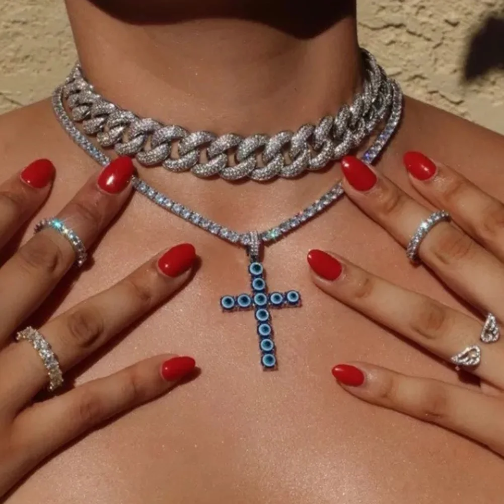 Trendy Creative Blue Turkey Eye Cross Pendant Necklace For Women Men Ankh Cross Zircon Tennis Chain Necklaces Hip Hop Jewellery
Trendy Creative Blue Turkey Eye Cross Pendant Necklace For Women Men Ankh Cross Zircon Tennis Chain Necklaces Hip Hop Jewellery