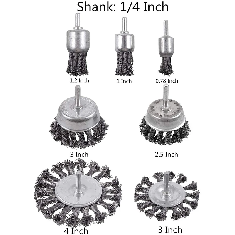 7Pcs Twist Knot Wire Wheel Brush for Drill Crimped Cup Wire Wheels Brush Set for Drill with 1/4-inch Shank
7Pcs Twist Knot Wire Wheel Brush for Drill Crimped Cup Wire Wheels Brush Set for Drill with 1/4-inch Shank