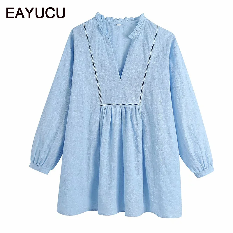 Женская рубашка с V-образным вырезом, однобортная, с вышивкой
Женская рубашка с V-образным вырезом, однобортная, с вышивкой