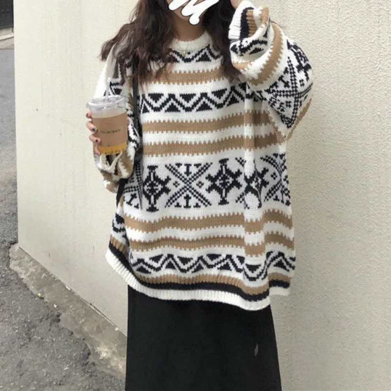 Women Sweaters Winter Vintage Pullover College Style O Neck Warm Jumper Knit Printed Tops Casual Oversize Striped Sweater 2021
Women Sweaters Winter Vintage Pullover College Style O Neck Warm Jumper Knit Printed Tops Casual Oversize Striped Sweater 2021