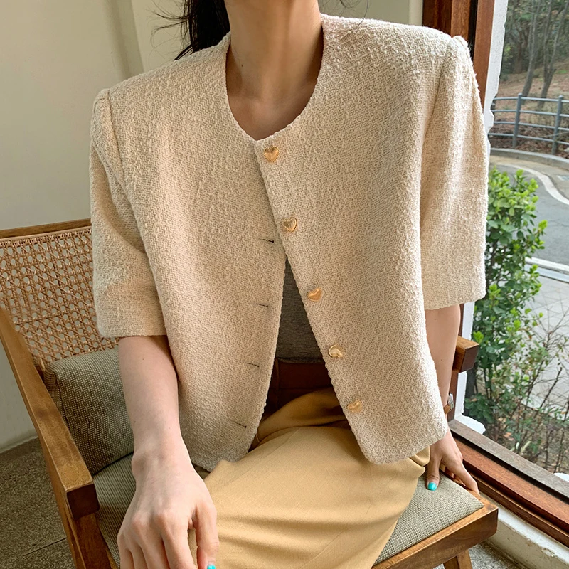 Жакет твидовый Женский, однобортный, летний, с коротким рукавом 
Жакет твидовый Женский, однобортный, летний, с коротким рукавом