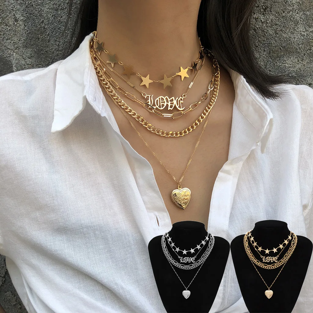Otoky exquisite item versatile accessories retro open heart star multi layer Necklace necklace hanging around the neck
Otoky exquisite item versatile accessories retro open heart star multi layer Necklace necklace hanging around the neck
