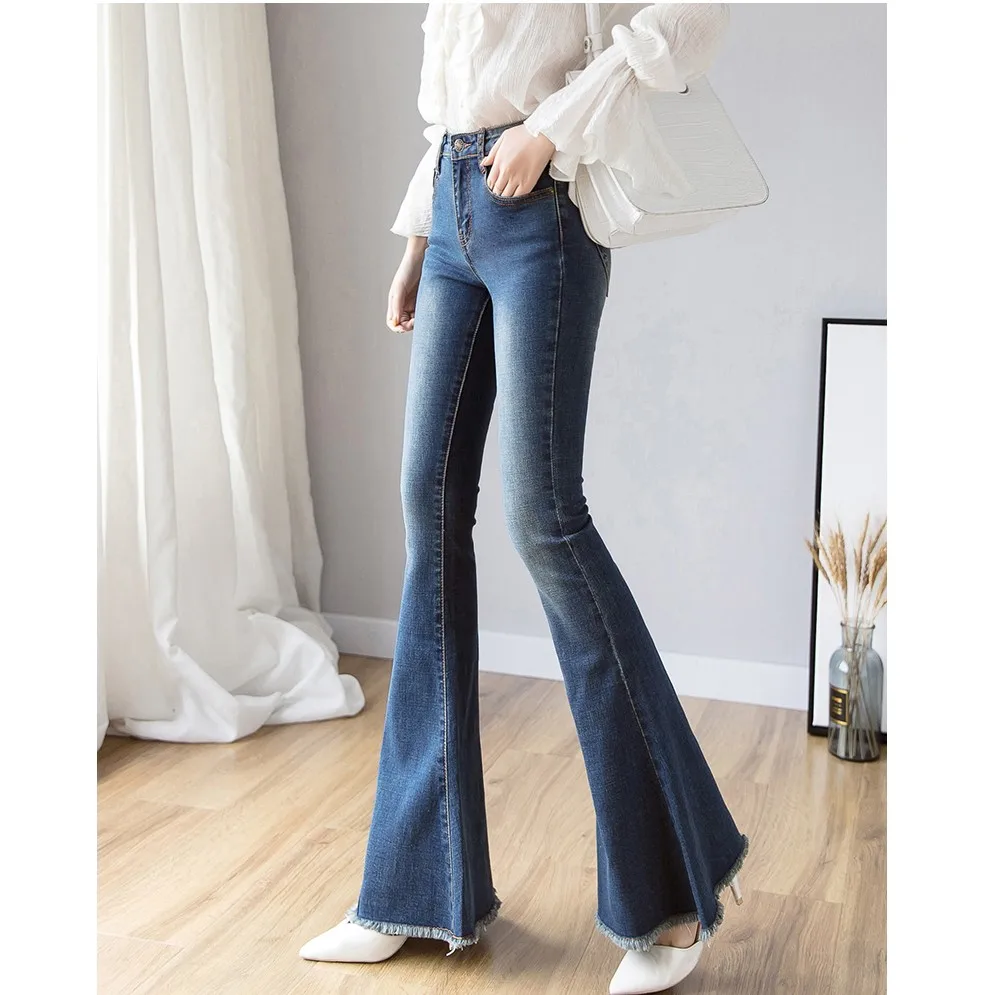 High Waist Elegant Bell Bottom Pant Woman's Trousers Vintage Jeans Navy Blue Tassels Office Lady Denim Skinny Mom Flare Jeans
High Waist Elegant Bell Bottom Pant Woman's Trousers Vintage Jeans Navy Blue Tassels Office Lady Denim Skinny Mom Flare Jeans