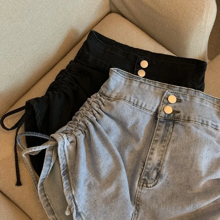 Шорты женские с завышенной талией модные джинсовые трапециевидные штаны