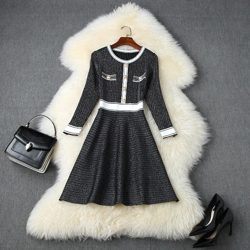 Женское трикотажное платье-трапеция, элегантное подиумное платье мини с круглым вырезом и длинным рукавом, Осень-зима 2020 
Женское трикотажное платье-трапеция, элегантное подиумное платье мини с круглым вырезом и длинным рукавом, Осень-зима 2020