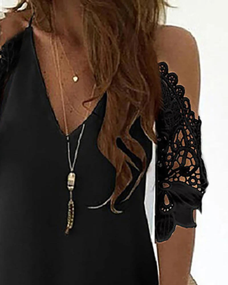Women Sexy Black Summer Loose Dress Cold Shoulder Half Sleeve Cold Shoulder Crochet Lace Hollow Out Casual Mini Dress
Women Sexy Black Summer Loose Dress Cold Shoulder Half Sleeve Cold Shoulder Crochet Lace Hollow Out Casual Mini Dress