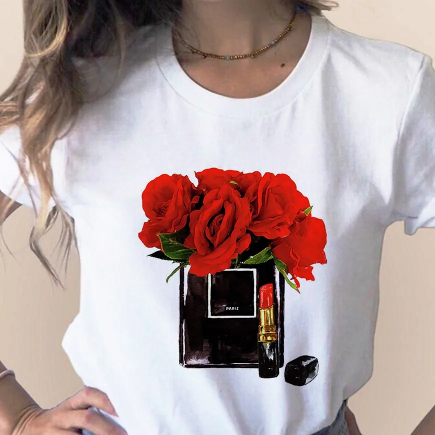 2021 summer Vrouwen Kleding Afdruk Bloem Parfum Fles Zoete Korte Mouwen T-shirt Gedrukt VrouwenT-shirt Top Casual Vrouw Tee
2021 summer Vrouwen Kleding Afdruk Bloem Parfum Fles Zoete Korte Mouwen T-shirt Gedrukt VrouwenT-shirt Top Casual Vrouw Tee