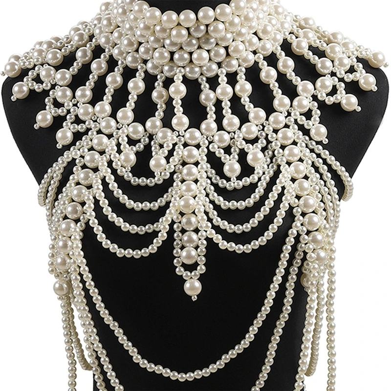 Women Imitation Pearl Beaded Body Chain Shawl Handmade Jewelry Bib Necklace Collar Vintage Luxurious Layered Costume
Women Imitation Pearl Beaded Body Chain Shawl Handmade Jewelry Bib Necklace Collar Vintage Luxurious Layered Costume