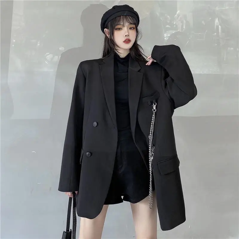 2021 Spring Autumn New Dark Black Women's Blazer Coat Beige Chain Silhouette Small Suit Pad Jacket
2021 Spring Autumn New Dark Black Women's Blazer Coat Beige Chain Silhouette Small Suit Pad Jacket