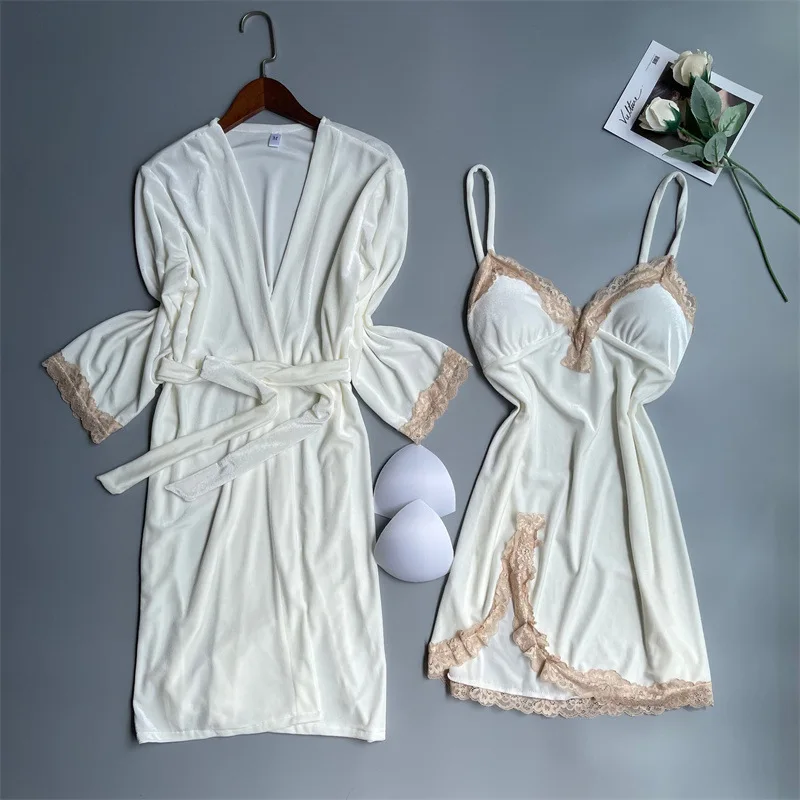 Velour Lace Patchwork Robe Set Women V-neck Sleep Set Autumn New Sleep Set Side Split Nighty&Robe Set Velvet Kimono Gown
Velour Lace Patchwork Robe Set Women V-neck Sleep Set Autumn New Sleep Set Side Split Nighty&Robe Set Velvet Kimono Gown