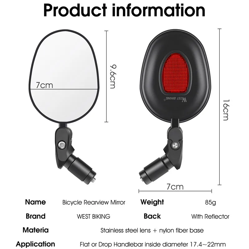 WEST BIKING Wide Angle Bike Rearview Mirror MTB Road Bicycle Handlebar Mirror 360 Rotation Adjustable Cycling Rear View Mirror
WEST BIKING Wide Angle Bike Rearview Mirror MTB Road Bicycle Handlebar Mirror 360 Rotation Adjustable Cycling Rear View Mirror