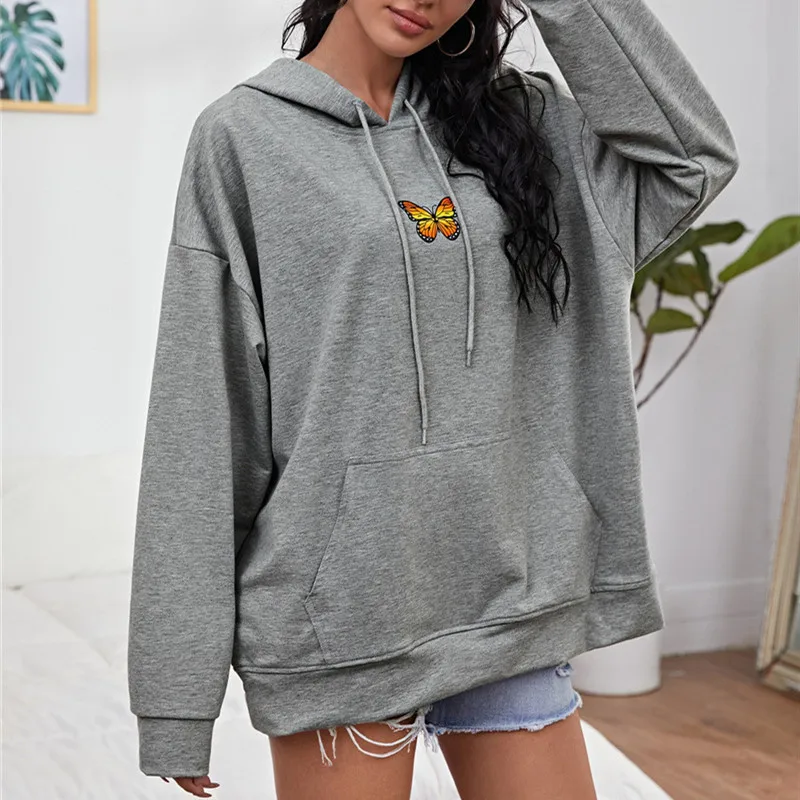 2020 black gray Women Butterfly Embroidery Long Sleeve Front Pocket Drawstring Hoodie Autumn Winter Sweatshirt casual outwear
2020 black gray Women Butterfly Embroidery Long Sleeve Front Pocket Drawstring Hoodie Autumn Winter Sweatshirt casual outwear