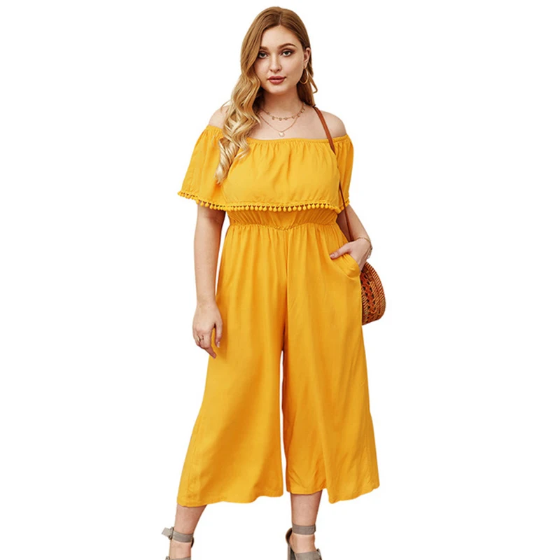 Plus Size Jumpsuits Women Summer Sexy Off Shoulder Short Sleeve High Waist Yellow Rompers Female Casual Loose Wide Leg Jumpsuit
Plus Size Jumpsuits Women Summer Sexy Off Shoulder Short Sleeve High Waist Yellow Rompers Female Casual Loose Wide Leg Jumpsuit