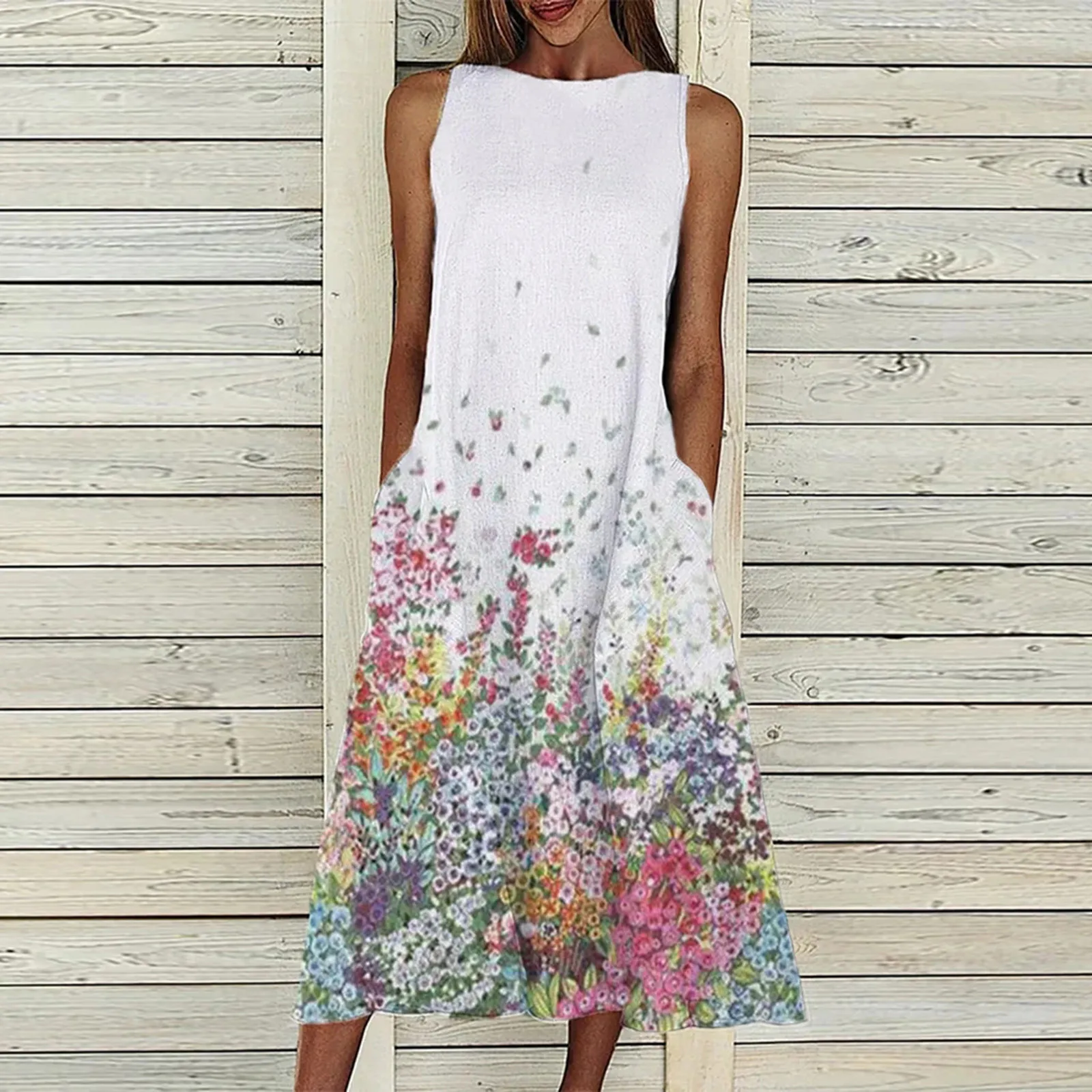 Floral Dress Women Summer Sleeveless Bohemian Beach Dresses O-neck Big Swing Pocket Maxi Dress Vestidos Robelonguefemme Female
Floral Dress Women Summer Sleeveless Bohemian Beach Dresses O-neck Big Swing Pocket Maxi Dress Vestidos Robelonguefemme Female