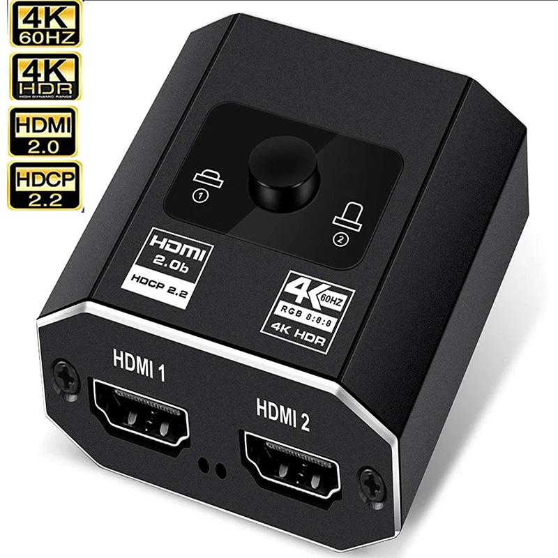 HDMI2.0 интеллектуальный коммутатор с одним для двух 4K HD два в одном преобразователь сигнала переключения с AB 4k60hz HDCP2.2
HDMI2.0 интеллектуальный коммутатор с одним для двух 4K HD два в одном преобразователь сигнала переключения с AB 4k60hz HDCP2.2