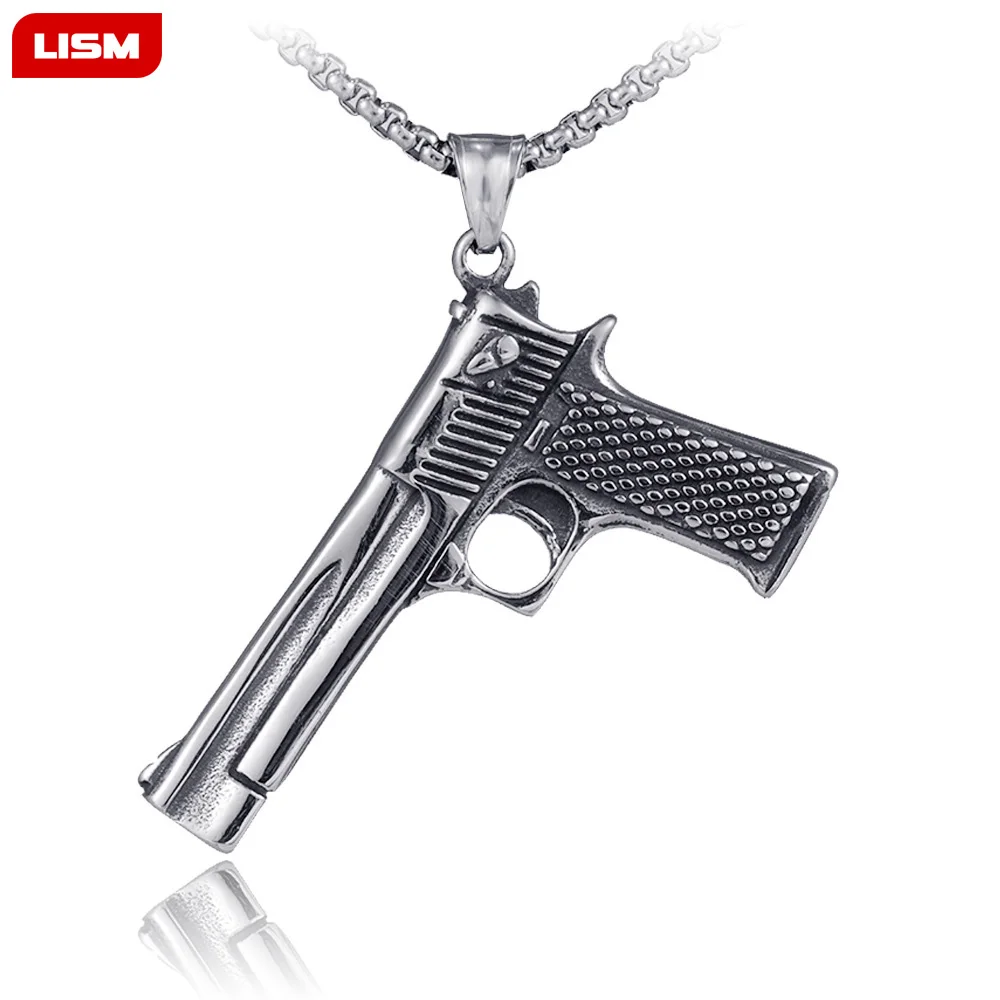 Fashion Punk Hip-Hop Women Men Gun Shape Pendant Stainless Steel Pistol Pendants Necklaces Submachine Gun Necklace Jewelry
Fashion Punk Hip-Hop Women Men Gun Shape Pendant Stainless Steel Pistol Pendants Necklaces Submachine Gun Necklace Jewelry
