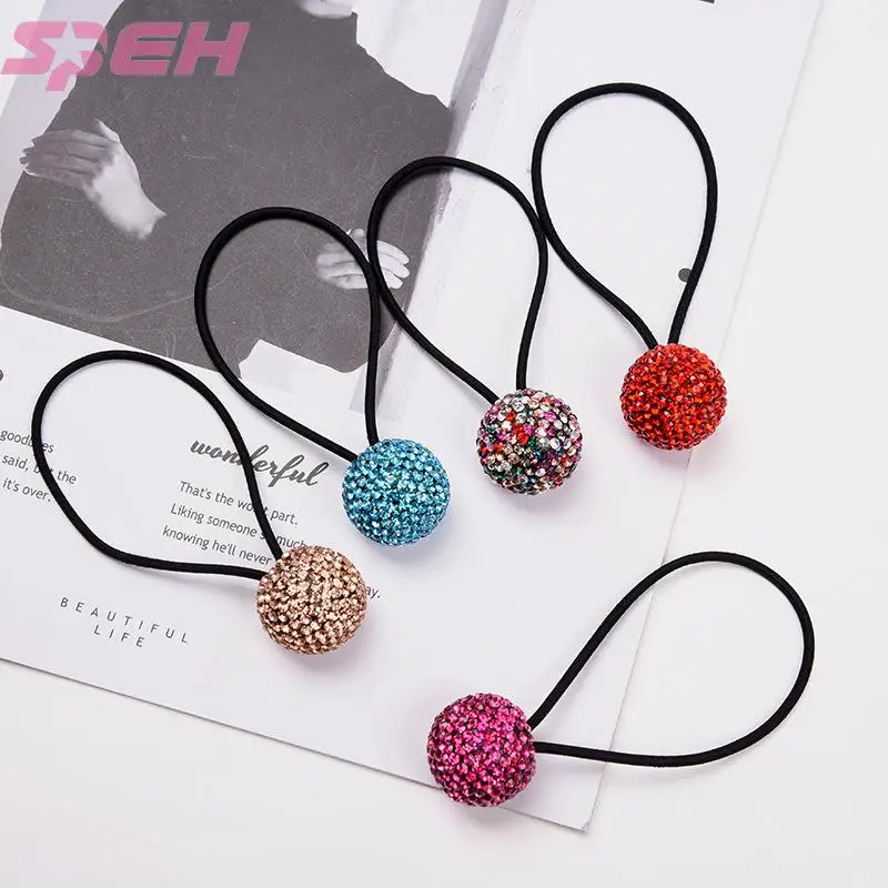 

Foreign trade new diamond hair ring small fresh and lovely crystal ball head rope high elastic horsetail hair rope