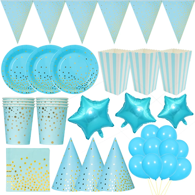 Синий золотой бронзового цвета одноразовая посуда для детей Baby Shower прекрасный