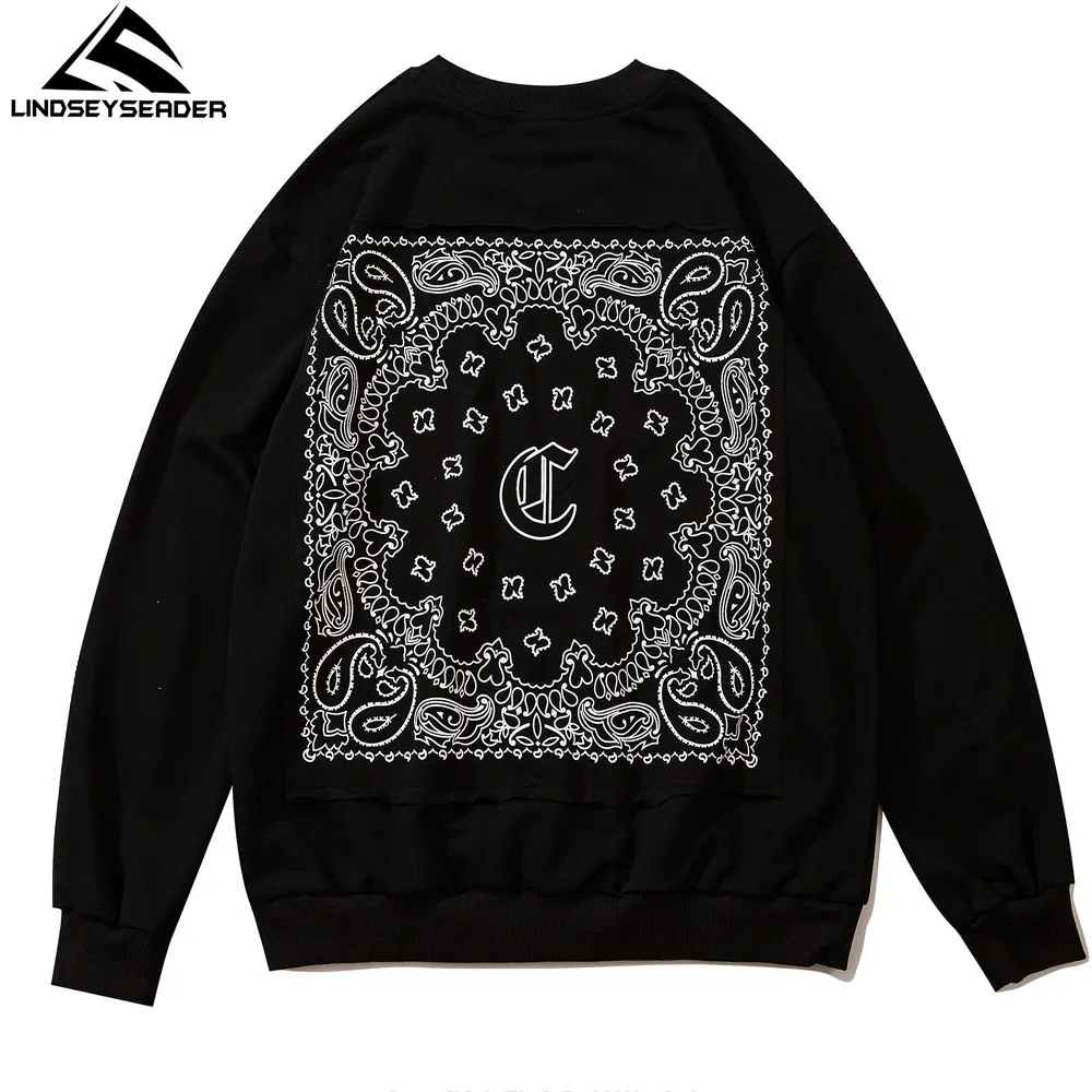 

2021 Autumn Men Sweatshirt Vintage Paisley Letters Streetwear Harajuku Pullover Cotton Oversized Round Neck Hoodie Men Clothing