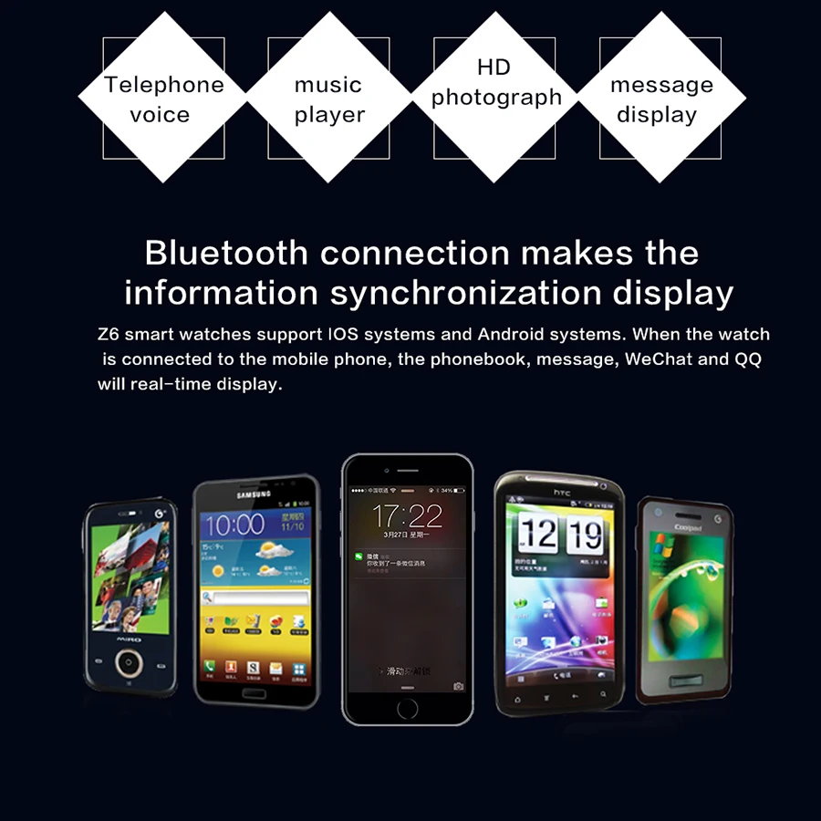 696 Z6 Новые Bluetooth Смарт часы Sim карты фитнес IOS Android телефон камера музыкальный плеер