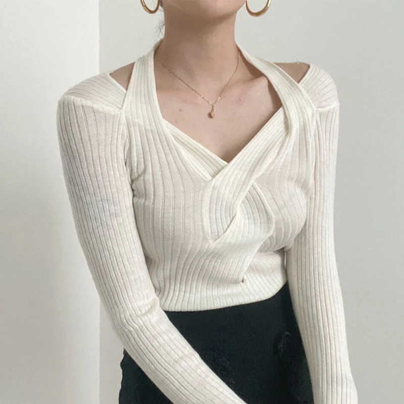 Y2KKorea Chic Autumn Slim and Deep V-neck Cross-hanging Neck and Off Shoulder Design Sense Slim Long-sleeved Sweater Woman
Y2KKorea Chic Autumn Slim and Deep V-neck Cross-hanging Neck and Off Shoulder Design Sense Slim Long-sleeved Sweater Woman
